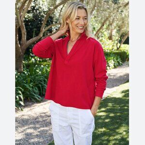 Frank & Eileen PATRICK Popover Henley Heritage Jersey Size: XS Red